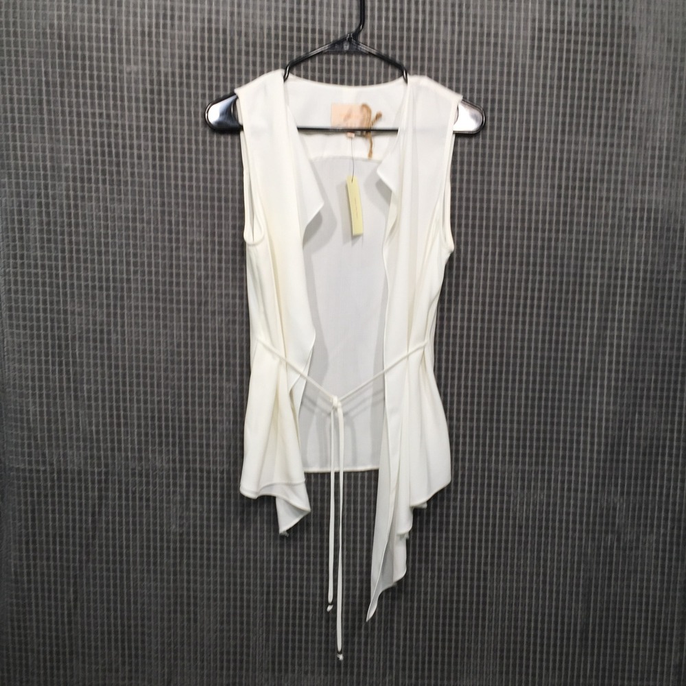 Skies Are Blue White Draped Open Front Vest Tie Waist Sleeveless Small NWT 20915